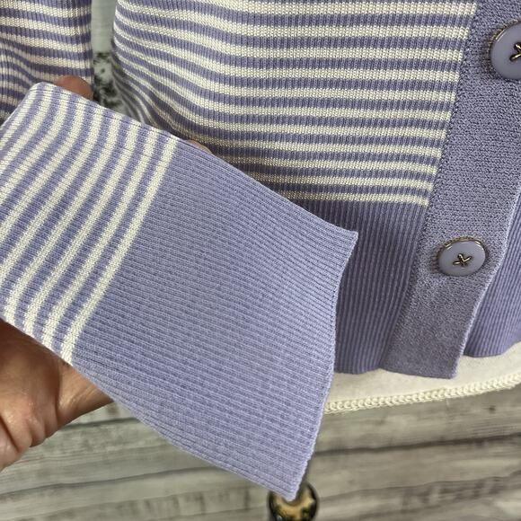 St. John Cardigan Sweater Jacket sz Small Cornflower Blue Lilac Striped Career - Picture 6 of 10